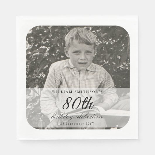 ヴィンテージ写真 80歳の誕生日 スタンダードランチョンナプキン (正面)