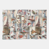 ヴィンテージ冬おもしろいクリスマスコラージュ キッチンタオル (横)