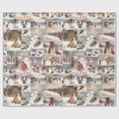 ヴィンテージ冬おもしろいクリスマスコラージュ ラッピングペーパー (フラット)