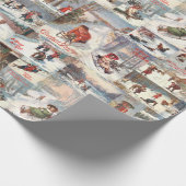 ヴィンテージ冬おもしろいクリスマスコラージュ ラッピングペーパー (角)