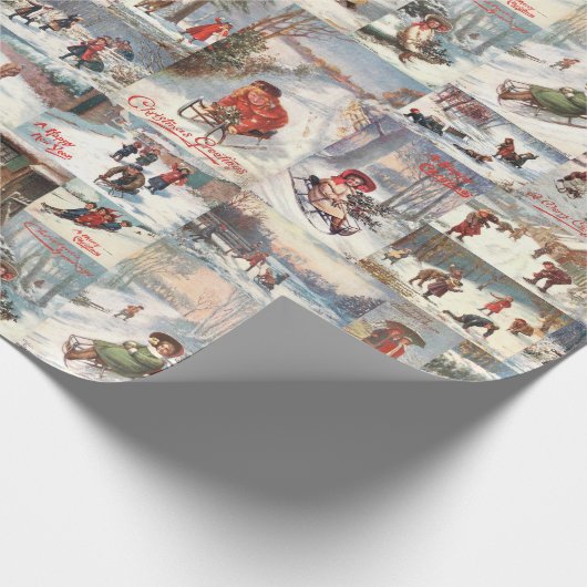 ヴィンテージ冬おもしろいクリスマスコラージュ ラッピングペーパー (角)
