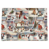 ヴィンテージ冬おもしろいクリスマスコラージュ ラージペーパーバッグ (正面)