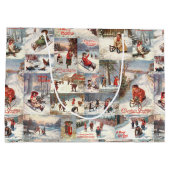 ヴィンテージ冬おもしろいクリスマスコラージュ ラージペーパーバッグ (裏面)