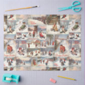 ヴィンテージ冬おもしろいクリスマスコラージュ 薄葉紙 (クラフト)