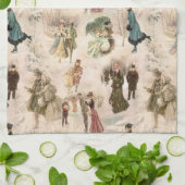 ヴィンテージ冬のおもしろい雪のシーン キッチンタオル (折り畳み)