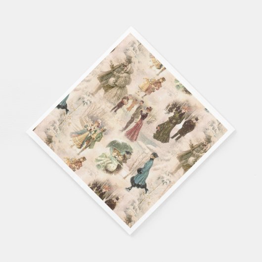 ヴィンテージ冬のおもしろい雪のシーン スタンダードランチョンナプキン (角)