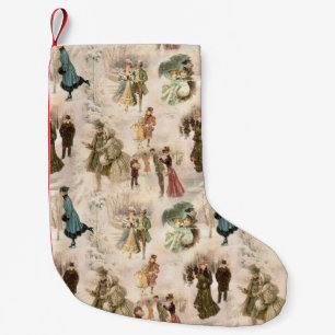 ヴィンテージ冬のおもしろい雪のシーン スモールクリスマスストッキング