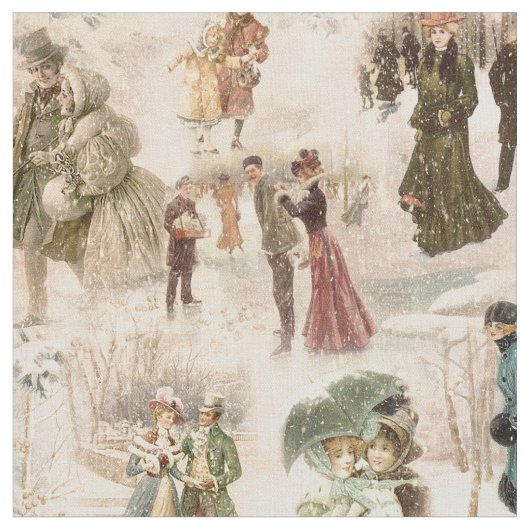 ヴィンテージ冬のおもしろい雪のシーン ファブリック (クローズアップ)