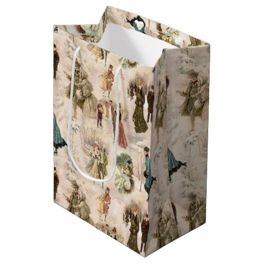 ヴィンテージ冬のおもしろい雪のシーン ミディアムペーパーバッグ (正面アングル)