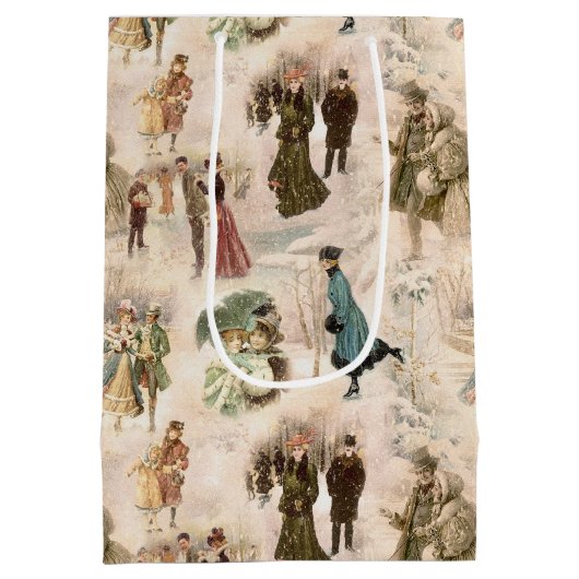 ヴィンテージ冬のおもしろい雪のシーン ミディアムペーパーバッグ (裏面)