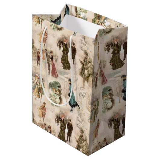 ヴィンテージ冬のおもしろい雪のシーン ミディアムペーパーバッグ (裏面アングル)