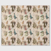 ヴィンテージ冬のおもしろい雪のシーン ラッピングペーパー (フラット)