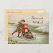 ヴィンテージ冬のそり日付を保存 案内ポストカード (正面/裏面)