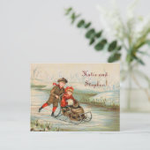 ヴィンテージ冬のそり日付を保存 案内ポストカード (スタンド正面)