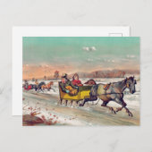 ヴィンテージ冬のクリスマスそりはがき ポストカード (正面/裏面)