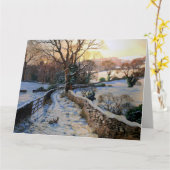 ヴィンテージ冬のクリスマスの雪の風景 カード (黄色い花)