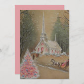 ヴィンテージ冬のクリスマス教会 シーズンカード (正面/裏面)
