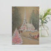 ヴィンテージ冬のクリスマス教会 シーズンカード (スタンド正面)