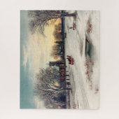 ヴィンテージ冬のクリスマス馬車 ジグソーパズル (縦)