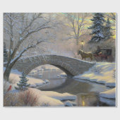 ヴィンテージ冬のクリスマス馬車 ラッピングペーパー (フラット)