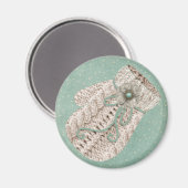 ヴィンテージ冬のケーブル編みミットングレーブルー マグネット (正面/裏面)