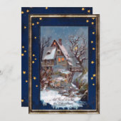 ヴィンテージ冬のコテージクリスマスグリーティング シーズンカード (正面/裏面)