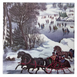 ヴィンテージ冬のシーンのクリスマスプレゼント タイル