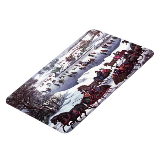 ヴィンテージ冬のシーンのクリスマスプレゼント マグネット (左側)