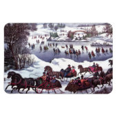 ヴィンテージ冬のシーンのクリスマスプレゼント マグネット (横)