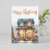 ヴィンテージ冬のシーンメリークリスマス金ゴールド 箔シーズンカード (立ち正面)