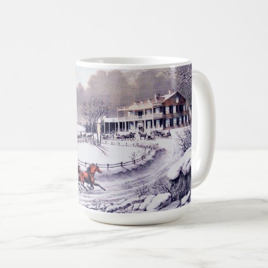 ヴィンテージ冬のシーン。クリスマスギフトマグカップ コーヒーマグカップ (正面右)