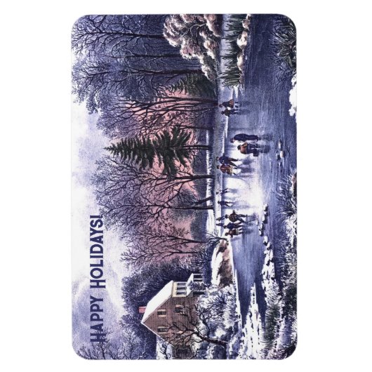 ヴィンテージ冬のシーン。クリスマスプレゼント磁石 マグネット (縦)