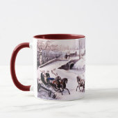 ヴィンテージ冬のシーン。ファインアートクリスマスプレゼント マグカップ (左)