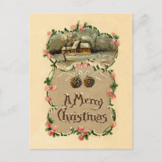 ヴィンテージ冬のシーン(フローラ付き縁ど) ポストカード