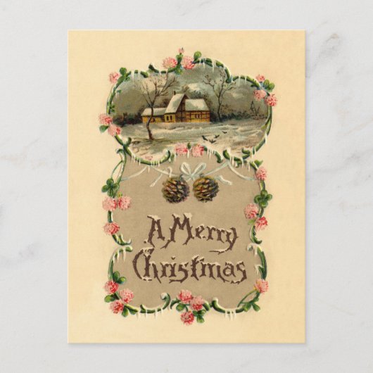 ヴィンテージ冬のシーン(フローラ付き縁ど) ポストカード (正面)