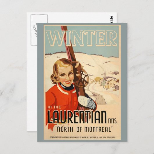 ヴィンテージ冬のスキーポスター ポストカード (正面/裏面)