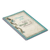 ヴィンテージ冬のスノーフレークリボンダマスクティール(緑がかった色)クリーム ノートブック (右側)