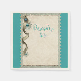 ヴィンテージ冬のスノーフレークリボンダマスク金ゴールドティール（緑がかった色） スタンダードカクテルナプキン