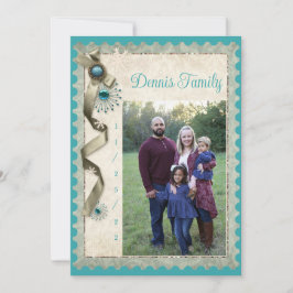 ヴィンテージ冬のスノーフレーク・リボンとダマスクの写真 シーズンカード