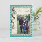 ヴィンテージ冬のスノーフレーク・リボンとダマスクの写真 シーズンカード (スタンド正面)