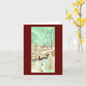 ヴィンテージ冬のスレイライドクリスマス カード (黄色い花)