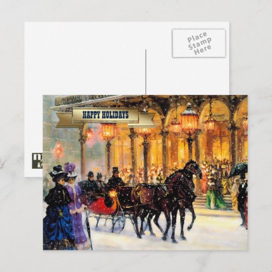 ヴィンテージ冬のパリのシーンクリスマス シーズンポストカード (正面/裏面)