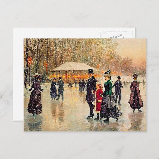 ヴィンテージ冬のパリのシーンクリスマス シーズンポストカード (正面/裏面)