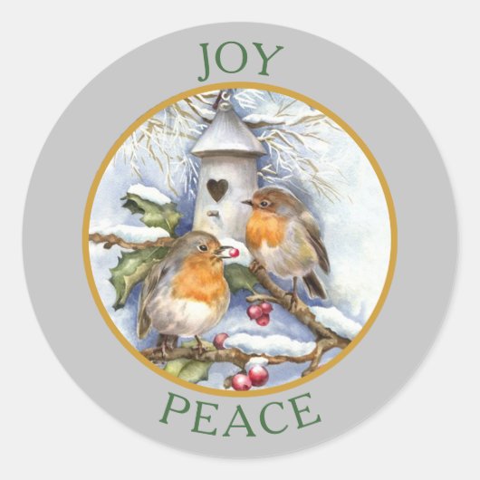 ヴィンテージ冬のフィンチの喜びと平和のクリスマス ラウンドシール (正面)