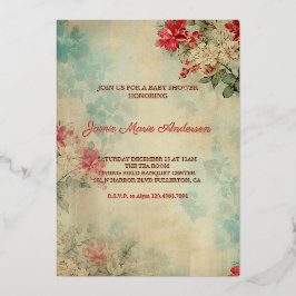 ヴィンテージ冬のフローラクリスマスベビーシャワー 箔招待状