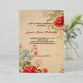 ヴィンテージ冬のフローラクリスマスベビーシャワー 箔招待状 (立ち正面)