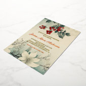 ヴィンテージ冬のフローラクリスマスベビーシャワー 箔招待状 (回転した状態)