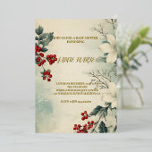 ヴィンテージ冬のフローラクリスマスベビーシャワー 箔招待状 (立ち正面)