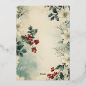ヴィンテージ冬のフローラクリスマスベビーシャワー 箔招待状 (裏面)