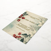 ヴィンテージ冬のフローラクリスマスベビーシャワー 箔招待状 (回転した状態)